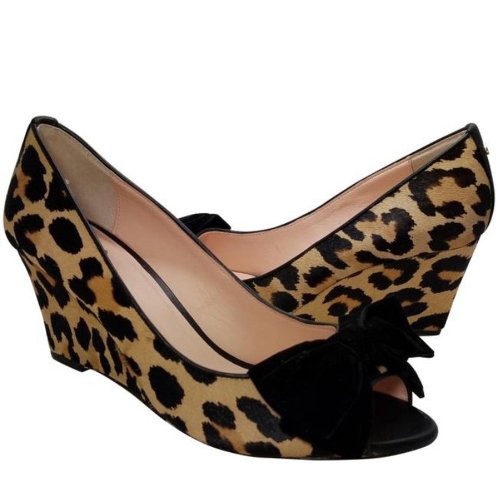 Kate Spade Roberta Leopard Peep Toe Wedge Pumps 5